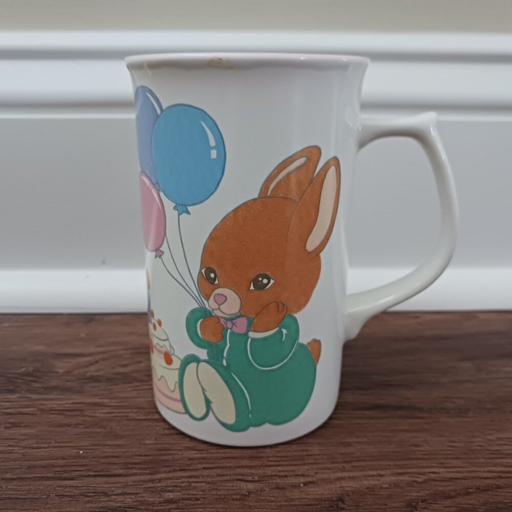 MIKASA Birthday Bunnies Mug CC102 Rabbits Cake Balloons Gift Cup